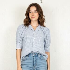 KMJ Kate Mchale Jensen Olivia 3/4 Sleeve shirt Blue Print size Small NWT